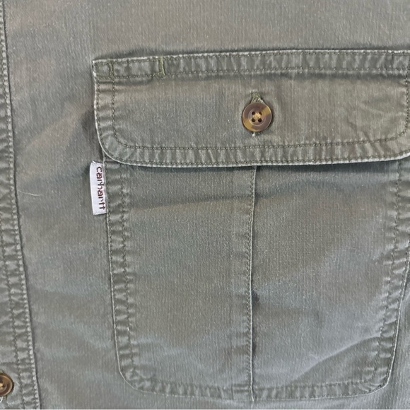 Carhartt Shirt Men 2XL Long Sleeve Green Relaxed Fit Ripstop Fabric Stretch - Picture 2 of 9